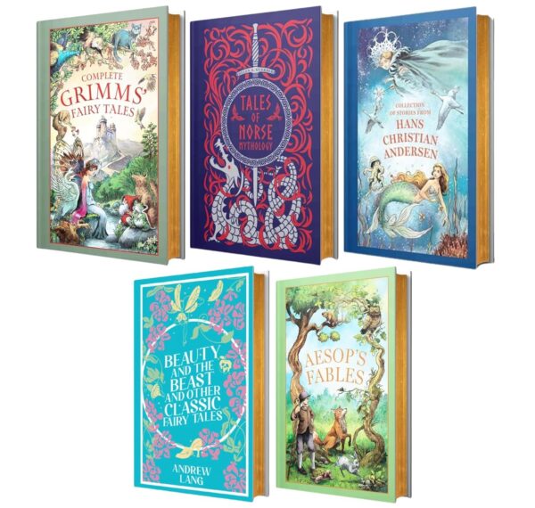 Leather Bound Classic Fairy Tales & Mythology 5 Books Collection Set (Beauty and the Beast and Other Classic Fairy Tales, Brothers Grimm, Aesop, Norse Mythology, and Hans Christian) - Image 2
