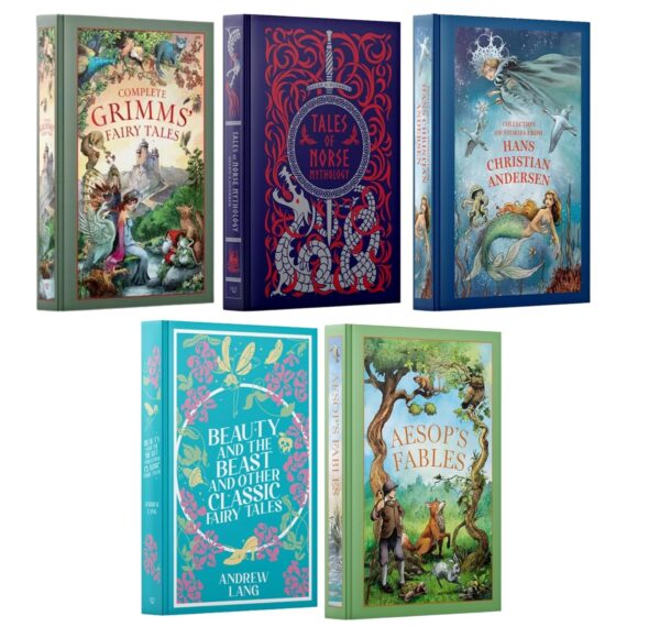 Leather Bound Classic Fairy Tales & Mythology 5 Books Collection Set (Beauty and the Beast and Other Classic Fairy Tales, Brothers Grimm, Aesop, Norse Mythology, and Hans Christian)