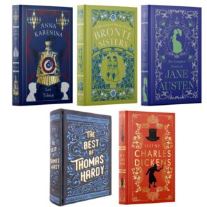 Leather Bound Classic Literature 5 Books Collection Set (Charles Dickens, Bronte Sisters, Leo Tolstoy, Jane Austen and The Best of Thomas Hardy)