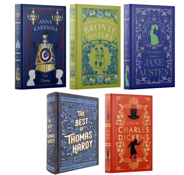 Leather Bound Classic Literature 5 Books Collection Set (Charles Dickens, Bronte Sisters, Leo Tolstoy, Jane Austen and The Best of Thomas Hardy)