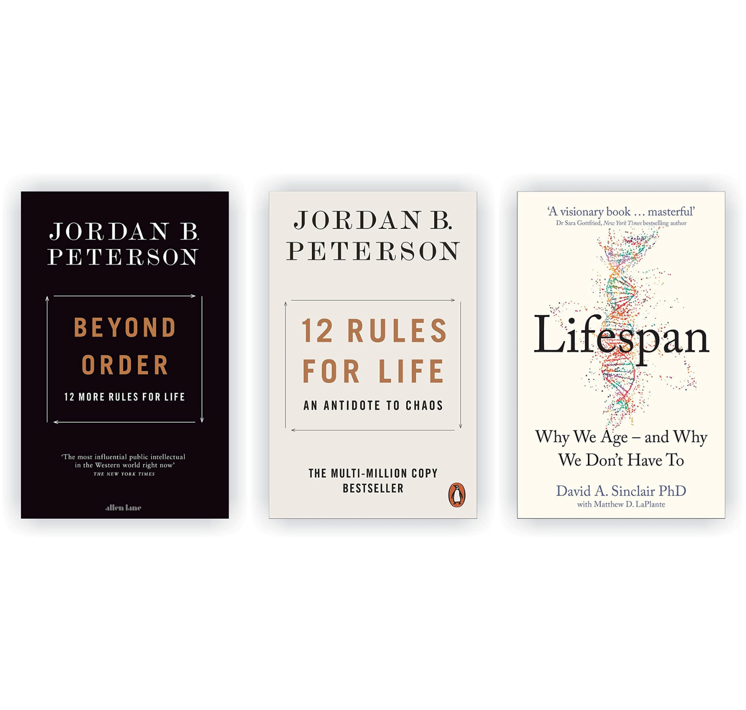 3 Books Collection Set 12 Rules For Life: An Antidote To Chaos; Beyond Order: 12 More Rules For Life & Lifespan: Why We Age And Why We Don?T Have To